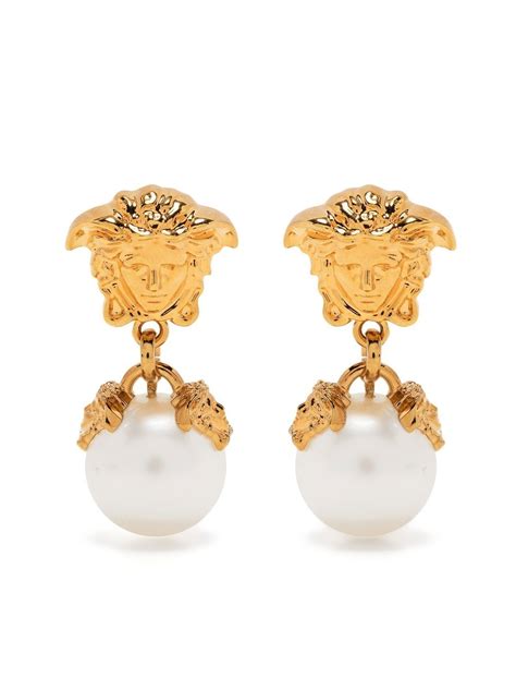 versace pearl drop earrings|Versace earrings farfetch.